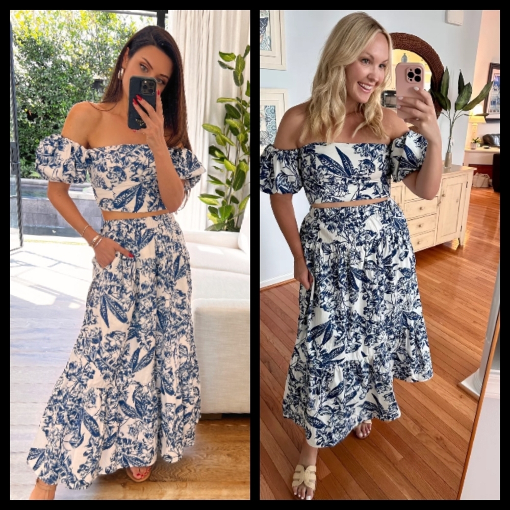 Abercrombie 2 piece Tropical Poplin Tiered Maxi Skirt Set